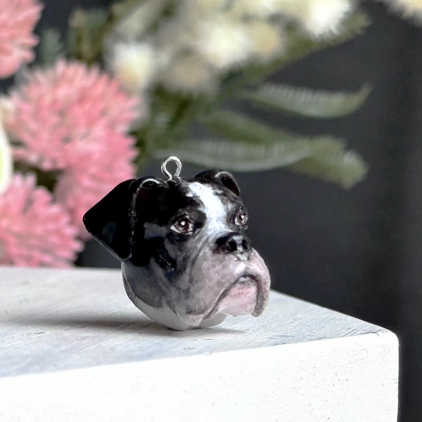 Boxer Pendant necklace | Black & White with Floppy Ears