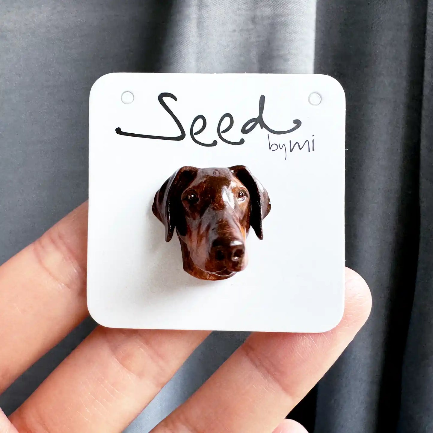 Doberman Small Magnet  | Folded Ear, Red & Brown