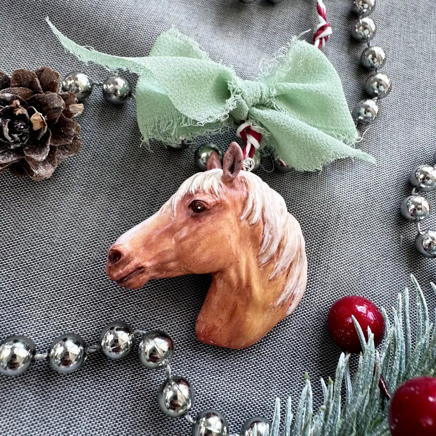 Horse Tree Ornament | Red, White Hair