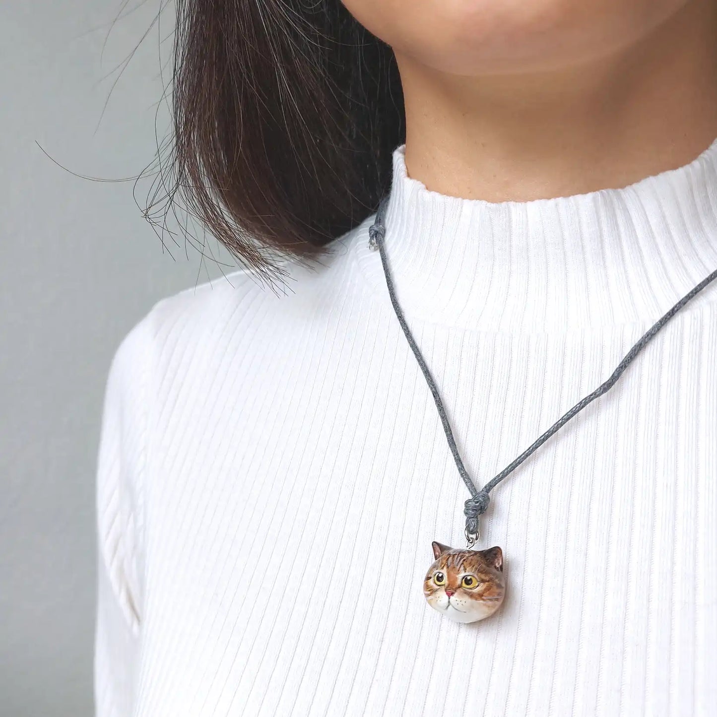 wearing a British shorthair Tabby pendant necklace
