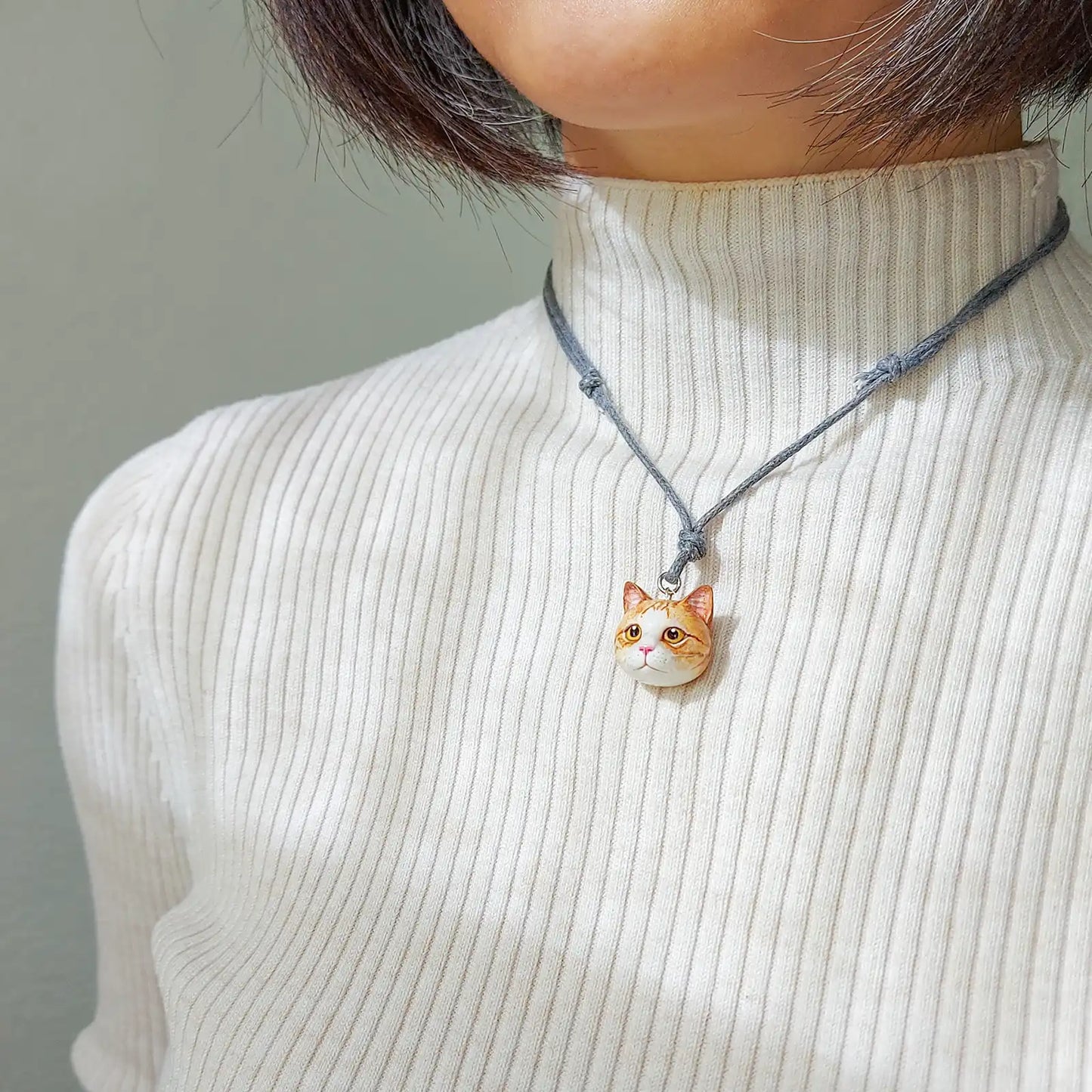 wearing cat domestic shorthair ginger & white pendant
