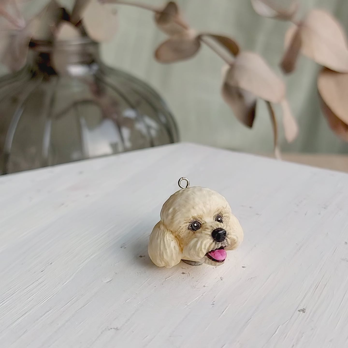 dog poodle cream pendant turn table